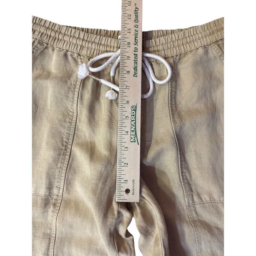 Nicole Miller Linen Blend Cropped Pants Womens L Tan Drawstring Used - Picture 14 of 16